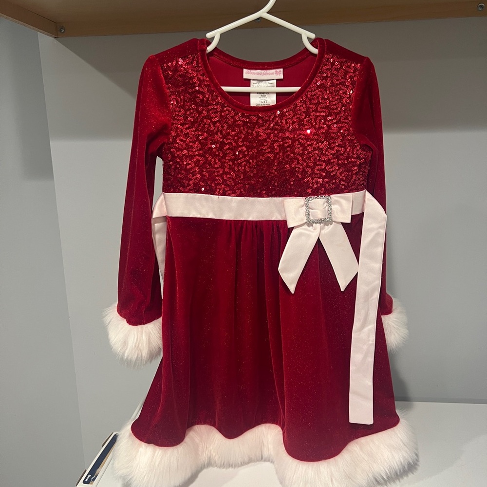 Bonnie Jean Red Sequin Dress Santa Mara Claus velvet dress 4T